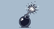 © Trisha - Classic black cartoon bomb with a burning lit fuse and pixelated sparks is shown as a simple vector icon on a grey background.
