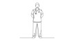 © Saprol - Continuous line art portrayal of a medical professional in scrubs with a stethoscope, symbolizing