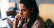 © peopleimages.com - Serious, woman and employee with ideas in cafe, reporter and planning for magazine story or project. Creative, person and reflection for article deadline, journalist and decision for publication