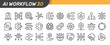 © Nivins McTwisp - AI Workflow thin line icon set. Data flow, Process Automation, Digital Technology concept. Black outline vector icons collection.