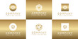 © Es - Collection of gold and white company logos.