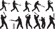© MonoSil - Cricket players in various batting poses and actions silhouettes