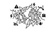 © ekhan - Earth globe with numerous warning symbols like lightning bolts, broken pieces, and exclamation marks, symbolizing severe global crisis and environmental chaos, isolated white background.