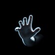 © Marzia - A glowing hand reaching out in darkness with neon blue light outline.