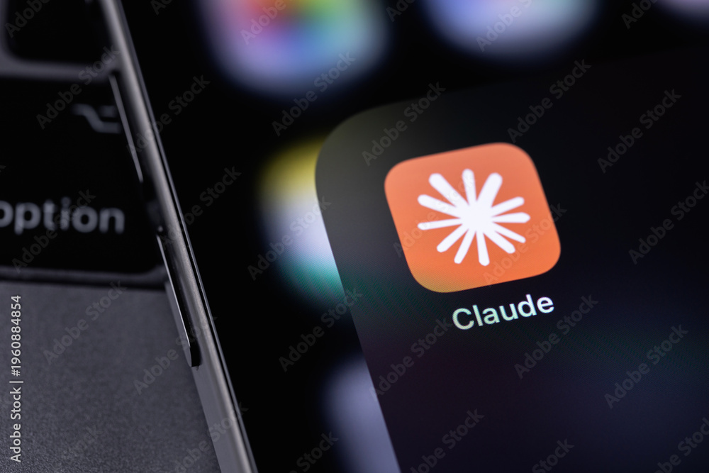 Fotografie Claude Anthropic mobile icon app on a screen smartphone ...