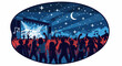 © Ngatngo - Night concert with illuminated stage, musicians, and cheering crowd under stars