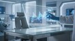 © Zubedmeonk - Futuristic Laboratory Workspace with Digital Interface.