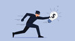 © Charles - Masked thief running fast while stealing a bright light bulb with a dollar sign representing the theft of valuable intellectual property.