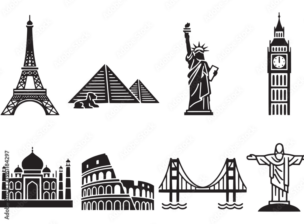 Famous landmarks of the world icons. Stock Vector | Adobe Stock