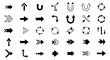 © MDRASEL - Arrows icon set with various directional and rotational symbols in black and white outline styles featuring direction, navigation, pointer with