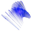 © marozhkastudio - Abstract 3d glass layered effect with light purple blue gradient. Line array, twisted transparent form render. Swirl of crystal triangle plate shapes. Isolated graphic design element