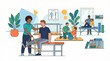 © saqlain - Physical therapy clinic interior with patients and therapists, medical rehabilitation center illustration, physiotherapy exercise and recovery scene