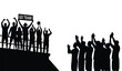 © lors of design - Silhouette of a group of people protesting with a banner on a raised platform