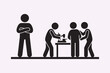 © House of Designs - Stick Figure Standing Behind Team Supervising Without Interaction Concept Minimal Black Vector Silhouette Illustration