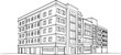 © yassmien - Multi- storey apartment building, office center or industrial building in continuous line art drawing style. Black linear sketch isolated on white background. Vector illustration See Less
