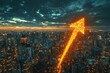© Koja - A vibrant cityscape featuring a glowing arrow signaling growth and progress, embodying the spirit of ambition and transformation in urban life.