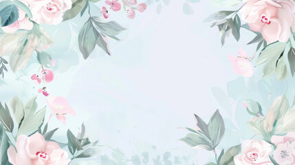  Pastel blue floral background with soft flowers and botanical elements