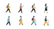 © Lucy - Set of diverse walking people illustrations with backpacks and canes, casual and outdoor clothing, perfect for lifestyle and character design projects