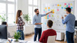 © ATRA - Business team brainstorming ideas on a whiteboard with sticky notes during a planning meeting