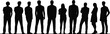 © Md - Large group of diverse business people standing together in a row as black silhouettes representing professional teamwork successful corporate staff community leadership partnership