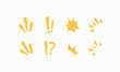 © rochmuch - Bright yellow symbols burst across a clean white background. Exclamation marks, question marks, and star bursts express excitement or surprise. Vibrant shapes convey energy, urgency