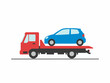 © bayu - Tow truck carrying blue car on flatbed illustration