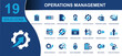 © Asad - Operations management icon set. Containing operations analysis, checklist, compliance, dashboard, monitoring, planning, reporting, workflow, supply, resource and more. Solid vector icons