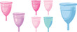 © MdNazmul - Menstrual cups collection with reusable feminine hygiene products in different colors and sizes, eco friendly period care set for health awareness and vector illustration