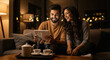 © PRASANNAPIX - Cozy Evening: Happy Couple Laughing Watching Tablet with Tea