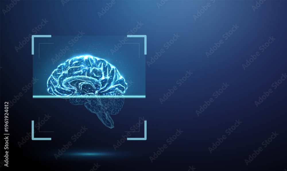 Stock-Vektorgrafik „3d human brain inside digital scanning frame ...
