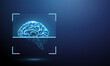 © Елена Бутусова - 3d human brain inside digital scanning frame. Neurological examination, brain activity analysis, MRI-style imaging, cognitive function assessment, disease detection concept.