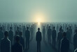 © Sesatha - Crowd of People Silhouettes Facing a Bright Light Concept of Hope and Future Direction