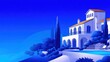 © Matthew - Serene villa with arches, pool, and trees against a vibrant blue sky, exuding tranquil ambiance