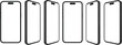 © MSTSUMAIYA - Six smartphone outlines in a row with varying angles and blank screens