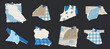 © VitaArt - Collection of blue scrapbook torn paper set. Retro paper decor. Scraps of blue vintage wrapping paper, postcards. Vector design template for design collage.