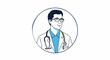 © virgo - Circular illustration of a smiling doctor wearing glasses and a stethoscope