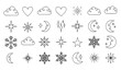 © Abddulah - Black and white hand drawn decorative elements set clouds hearts stars snowflakes crescent vector