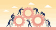 © Malika - Teamwork and collaboration: Business people working together to turn gears, symbolizing success and synergy.