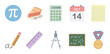 © Karina - Educational mathematics school supplies and academic achievement icons are neatly arranged in a grid, representing learning, science, and success.
