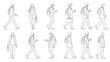 © savindi - Urban Commuter Human Scale Figures – Walking with Backpacks and Coffee Cups AutoCAD Blueprint Top and Side Elevations