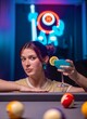 ©  IRIS AIKO - Portrait of Woman with Blue Cocktail in Game Room