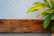 © pham - 木製の棚は白い壁の隣に植物を保持します