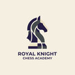 © Zejun - A sophisticated logo of a chess knight, embodying strategy and intelligence, tailored for the Royal Knight Chess Academy, emphasizing education in a classic game.