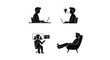 © Adobe - Black silhouette vector graphic illustration depicting various stages of freelance work and remote productivity concepts