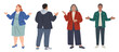 © Creative_Juice_Art - Set of diverse individuals talking with gesture broadly, palms open, facing forward. Each figure shows open, welcoming, or enthusiastic body language. Isolated on transparent background