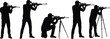 © boishakhisarker - Collection of sniper and shooter silhouettes aiming with rifles, tactical positions and surveillance, military or hunting concept, precision shooting vector illustration set