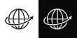 © bibin - Minimalist globe icon with an upward-pointing arrow orbiting the sphere. Symbolizes global business growth, economic expansion, international progress, and worldwide market trends.