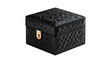 © Waone - Quilted black square box with gold latch against a dark background