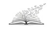 © Sachi - Open book with birds flying out pages reading learning