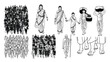 © TosherAsh - Collection of Indian people in traditional clothing, some carrying pots and baskets.